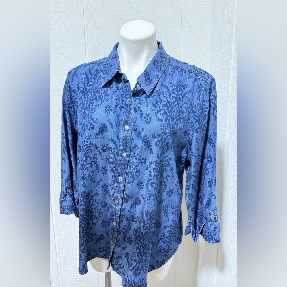 Allison Daley Navy Patterned Button Down Shirt
